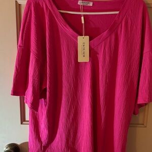 Ekouaer Women's Hot Pink V-Neck Short Sleeve Pajama Set